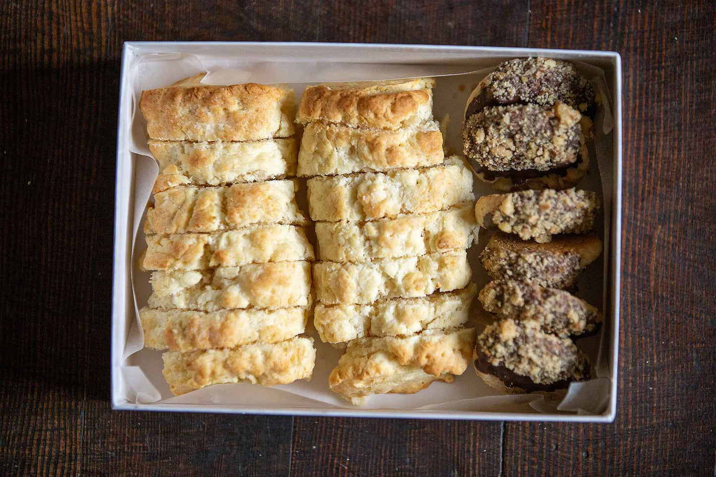 Fresh baked bannock and Maple Walnut Chocolate cookies box