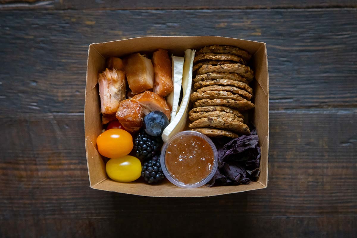 Gluten free pescatarian Indigenous snack box for corporate event catering