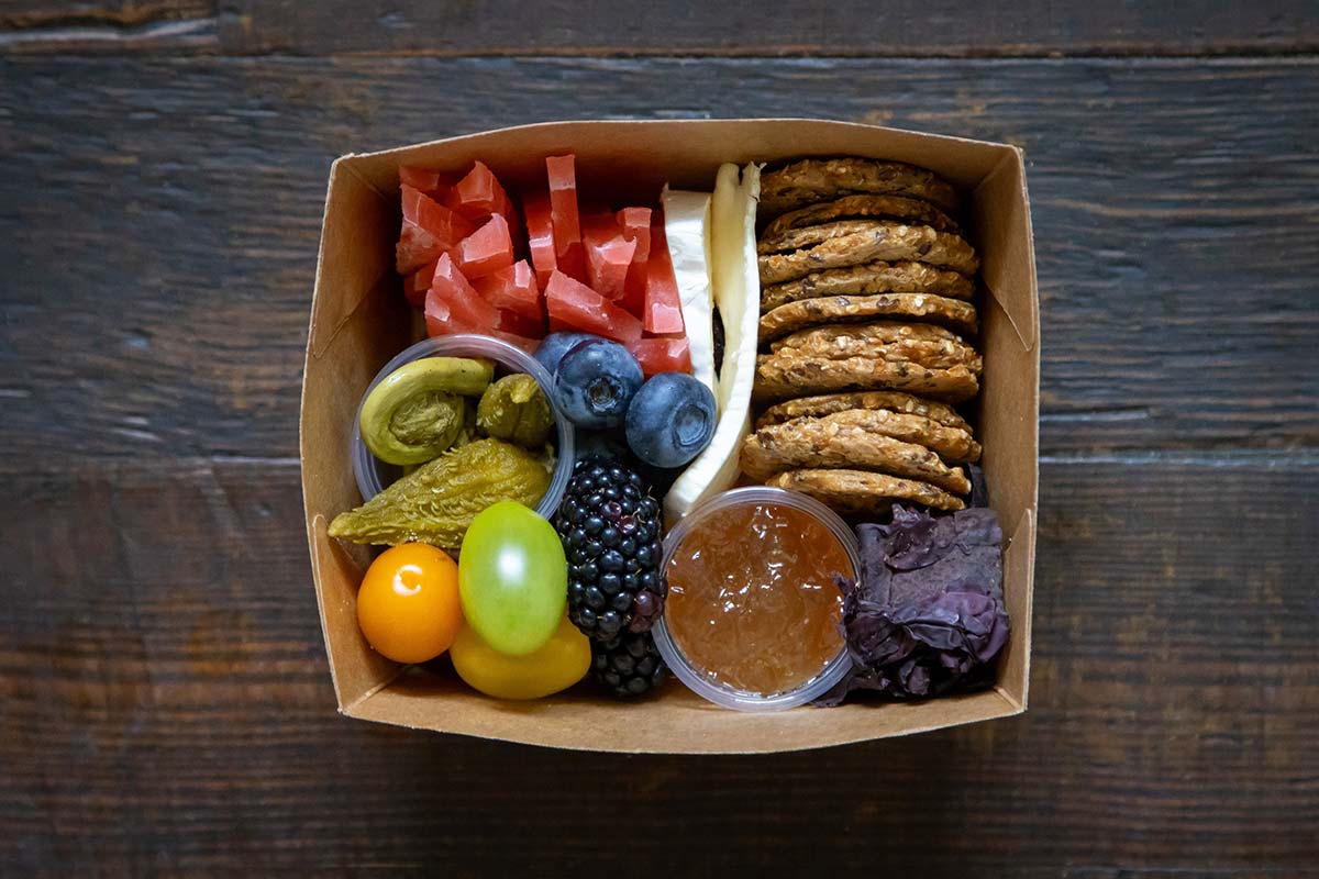 Vegan charcuterie snack box for corporate event catering