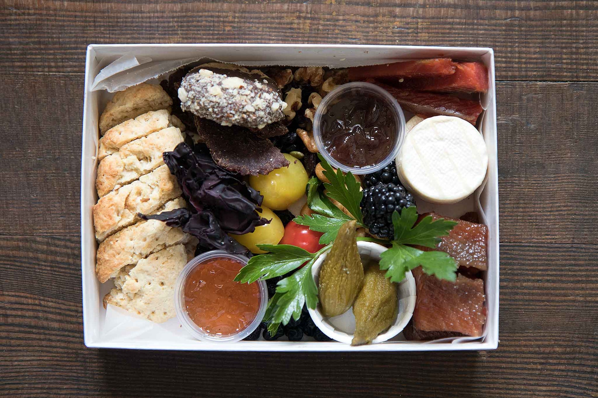 Personal box of Indigenous charcuterie in Vancouver